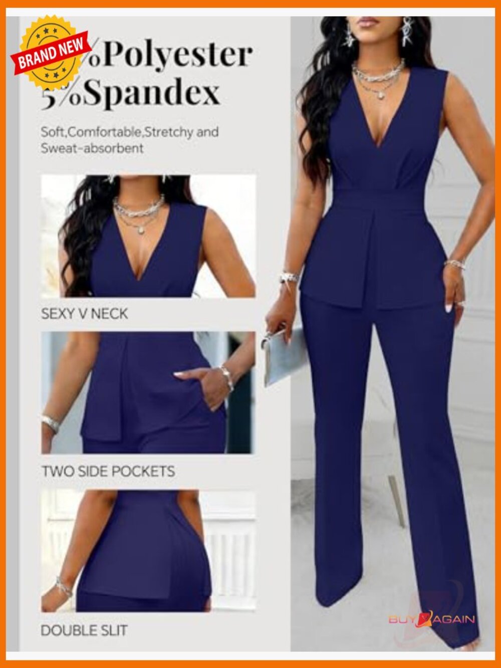 Womens Dressy 2 Piece Blazer Set Sleeveless Vest Pantsuit Summer Business - Picture 4 of 7